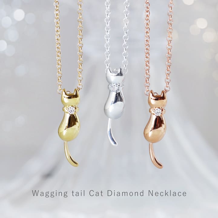 ネックレス レディース ネコ ダイヤモンド シルバー ペンダント  猫 ダイヤ