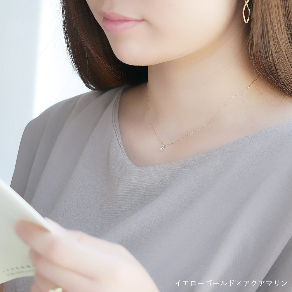 ◆選べる宝石◆K18　天然カラーストーン一粒ネックレス　【MIP8107K18】　 Mirai Tenshi